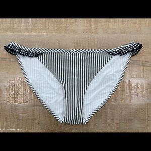 Aerie seersucker gingham black white striped ruffle bikini bottom swim